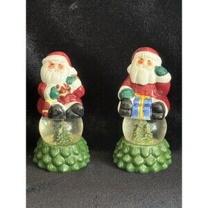 Vintage Santa Snow Globe Christmas Tree Winter Wonder Land Salt & Pepper Shakers